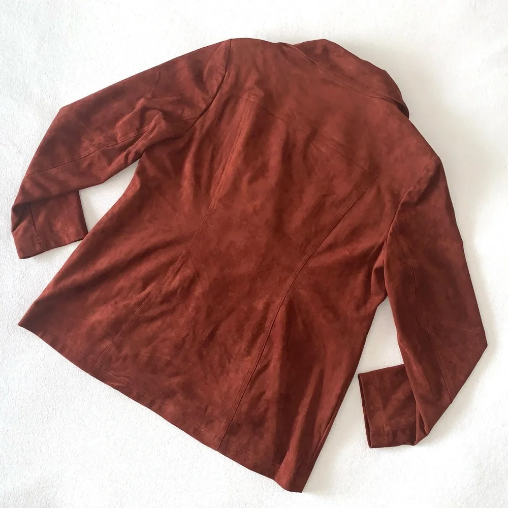 CHICO’S Faux Suede Long Double-Zip Moto Jacket Whiskey color size 2X GORGEOUS - Picture 4 of 16